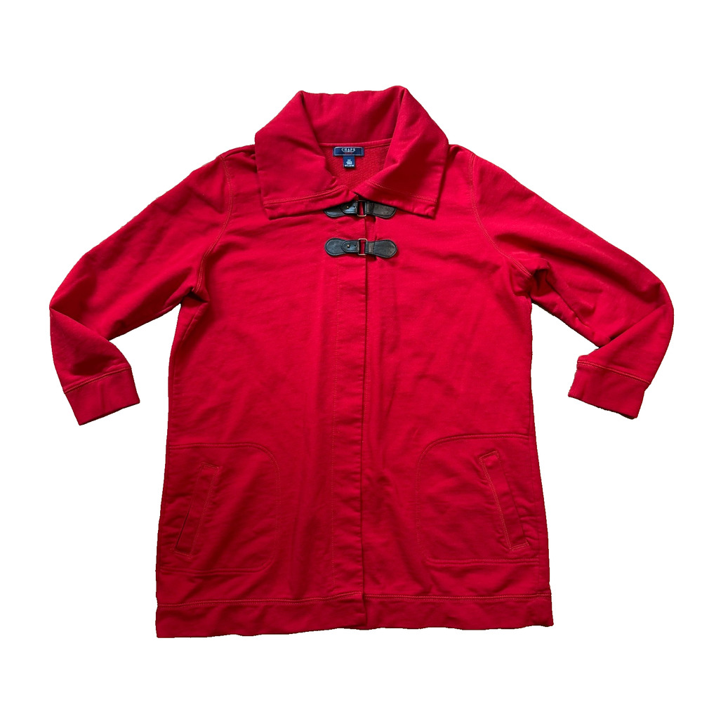 Vintage Chaps Denim Women’s 2X Red Cotton Toggle Jacket Cardigan Coat Plus Size